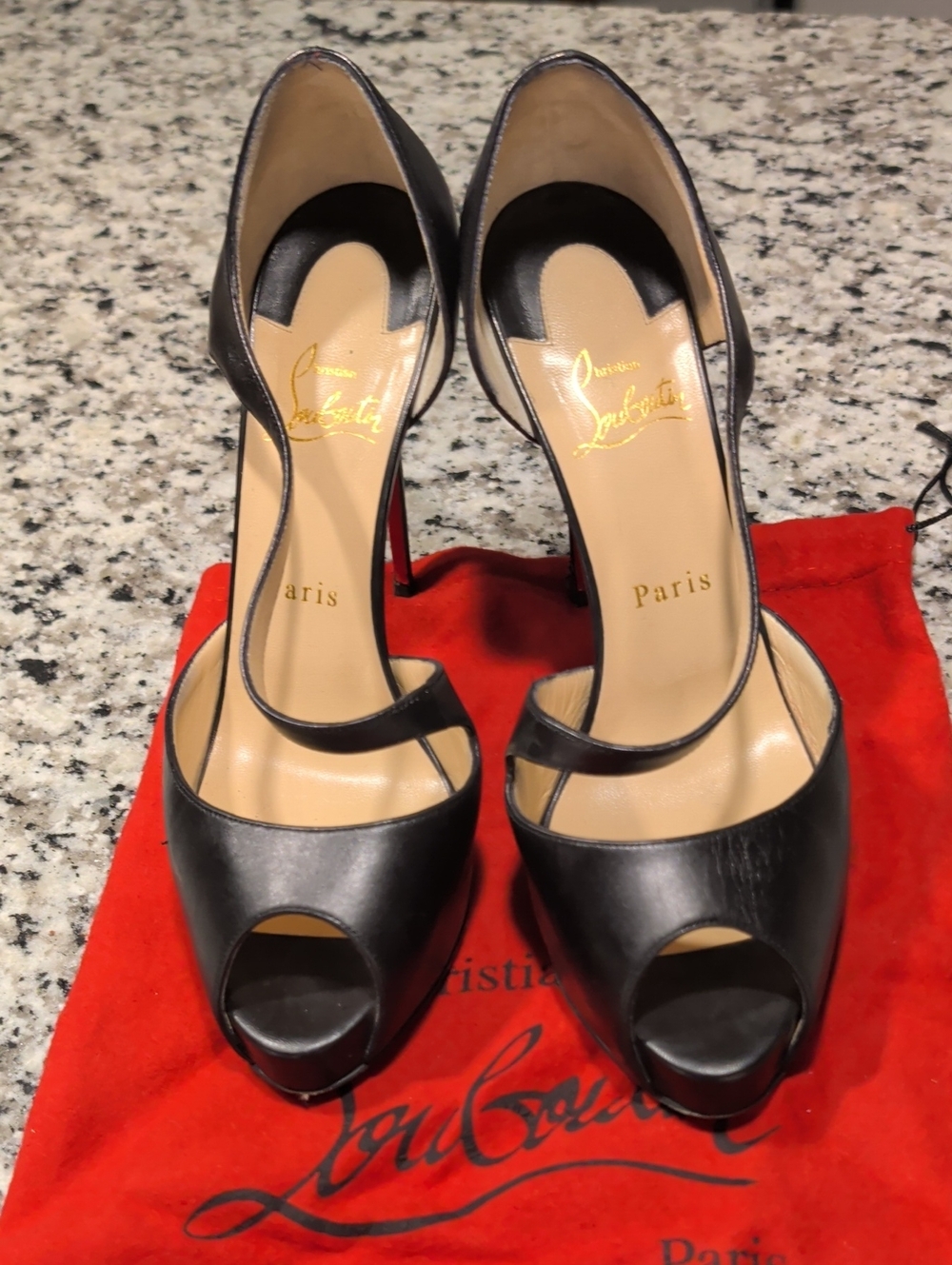 Christian Louboutin Black Open-Toe D'Orsay Pumps with Ankle Strap